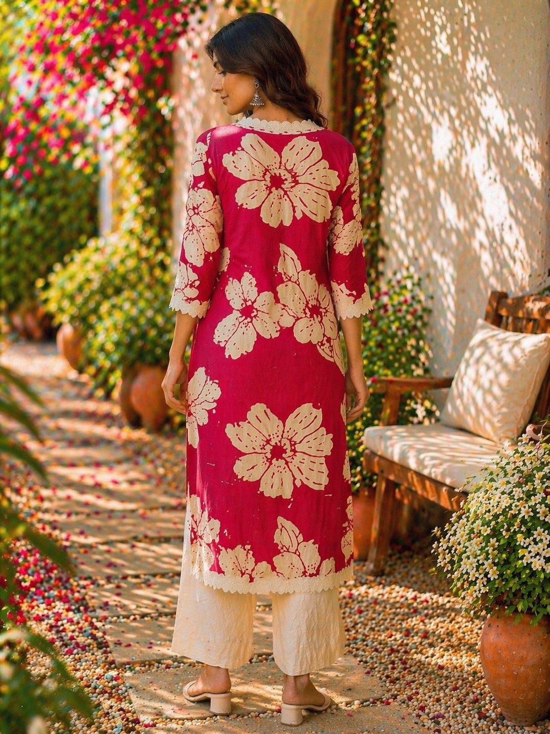 Cotton Flex Printed Kurta Set with Dupatta - Fuchsia Pink
