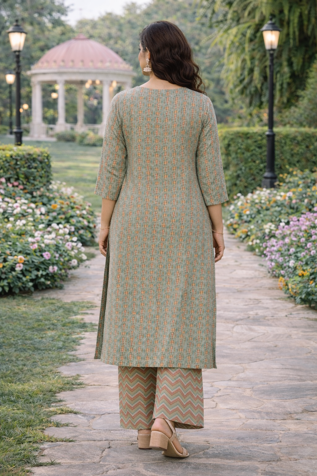 Muslin Printed Straight Kurta Pant Set - Mint Green