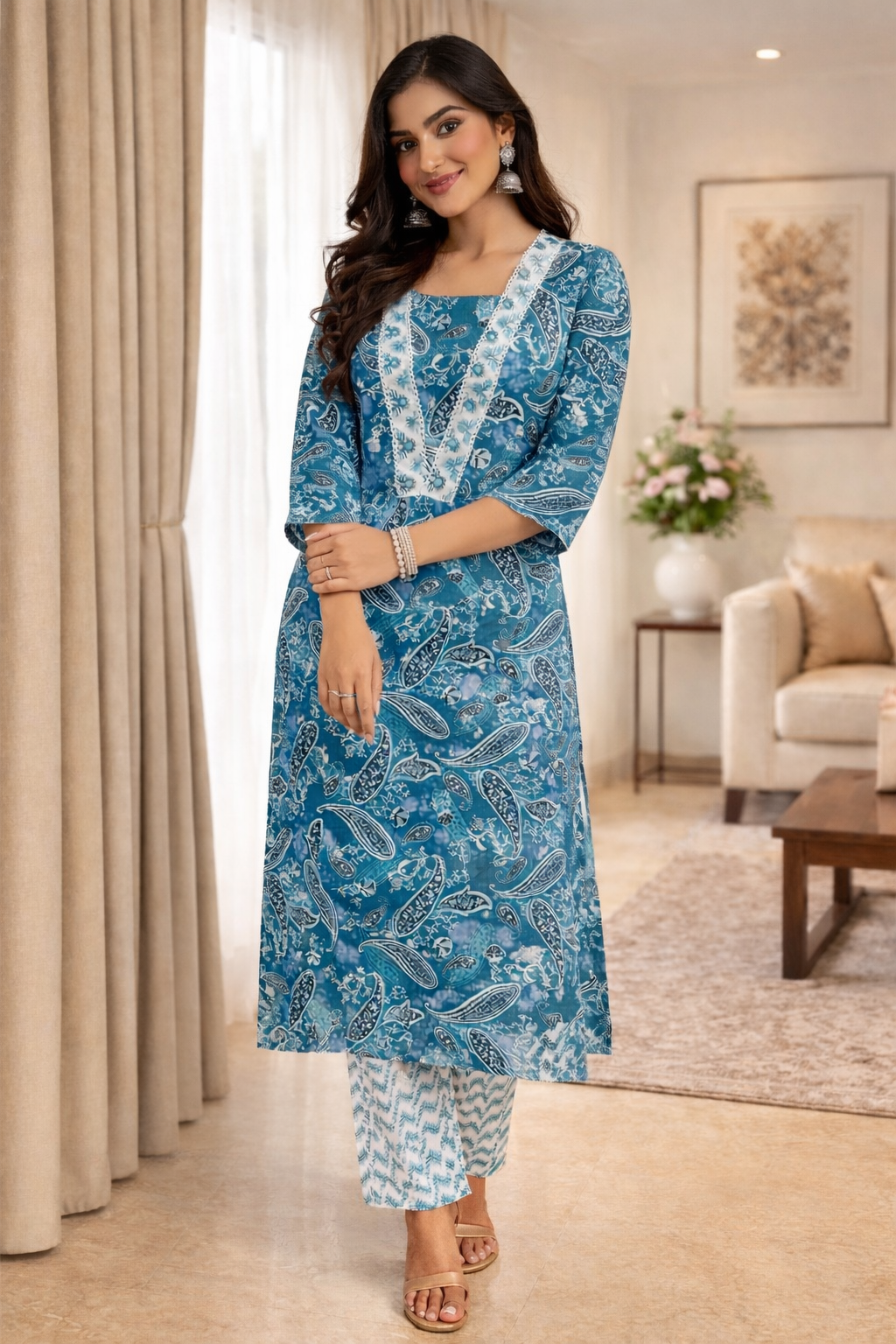 Elegant Kurta Set for Women- Ice Blue