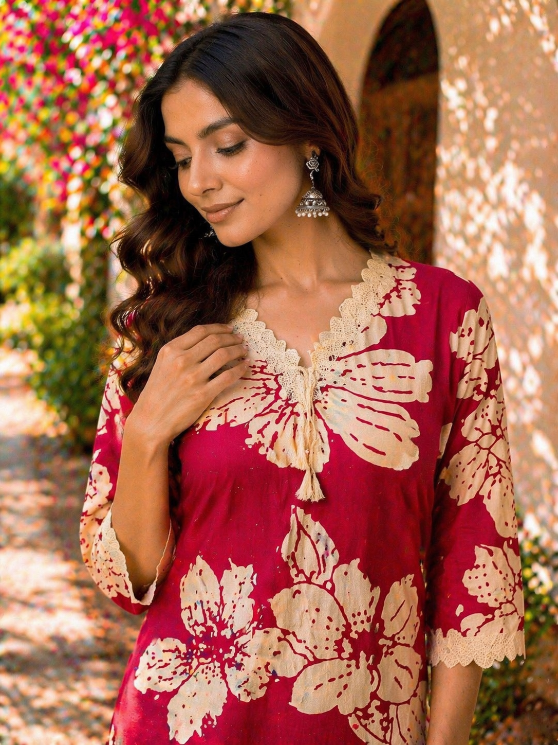 Cotton Flex Printed Kurta Set with Dupatta - Fuchsia Pink