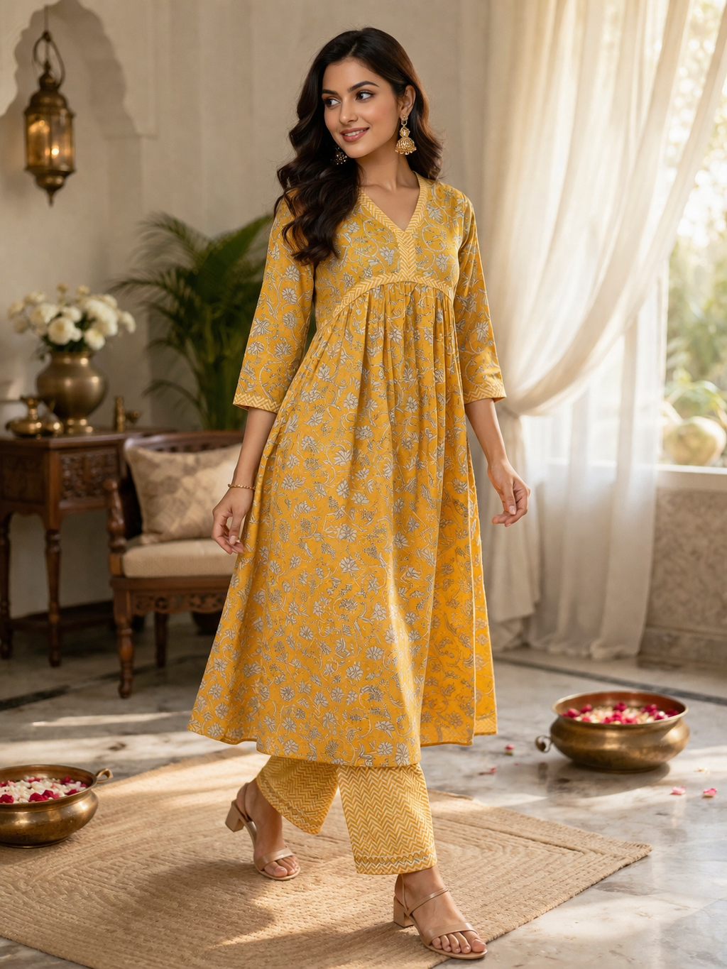 Elegant Kurta Set for Women - Mustard Yellow