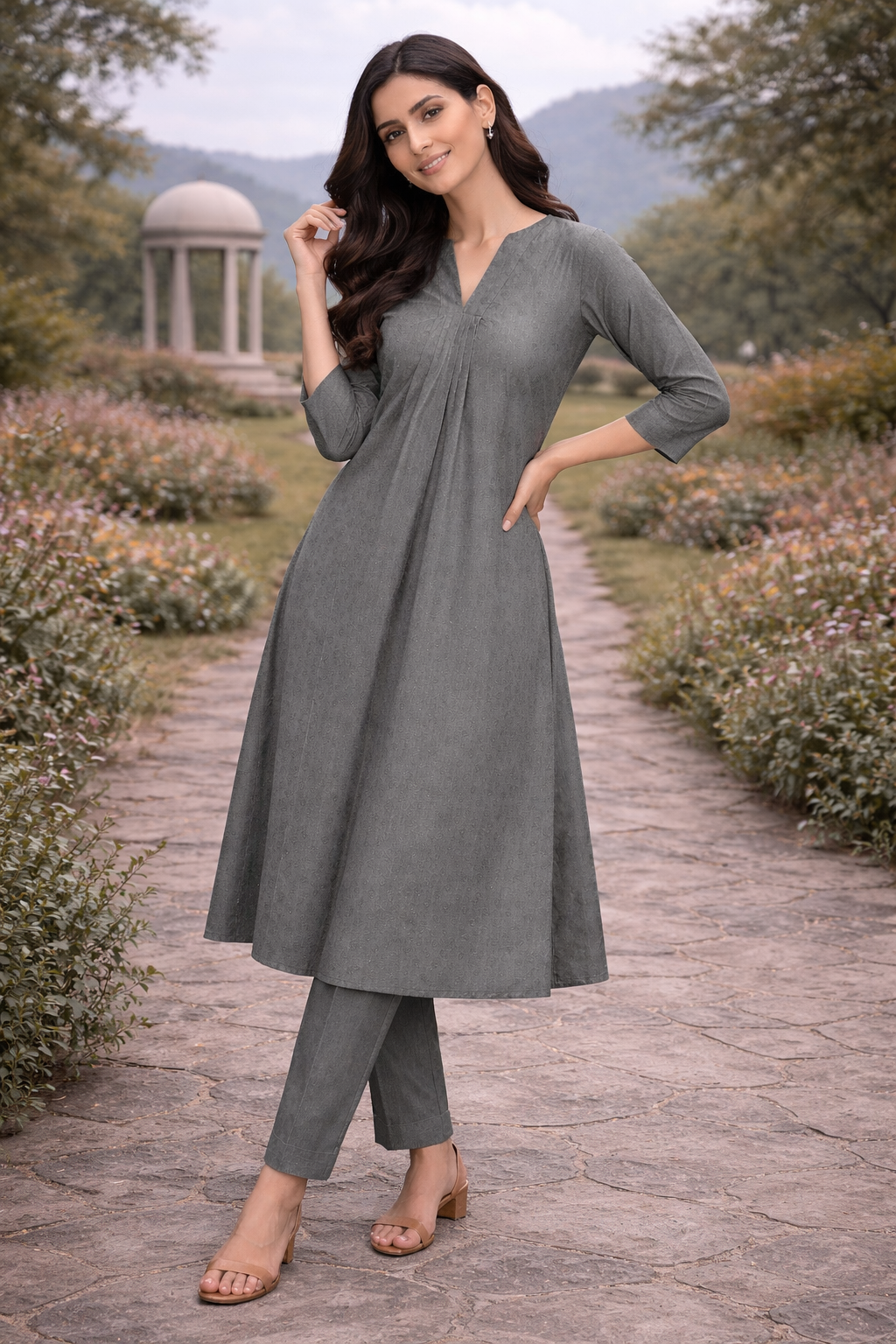 Elegant Kurta Set for Women - Charcoal Grey