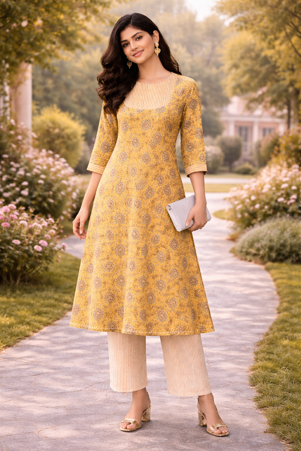 Elegant Kurta Set for Women- Mustard Yellow