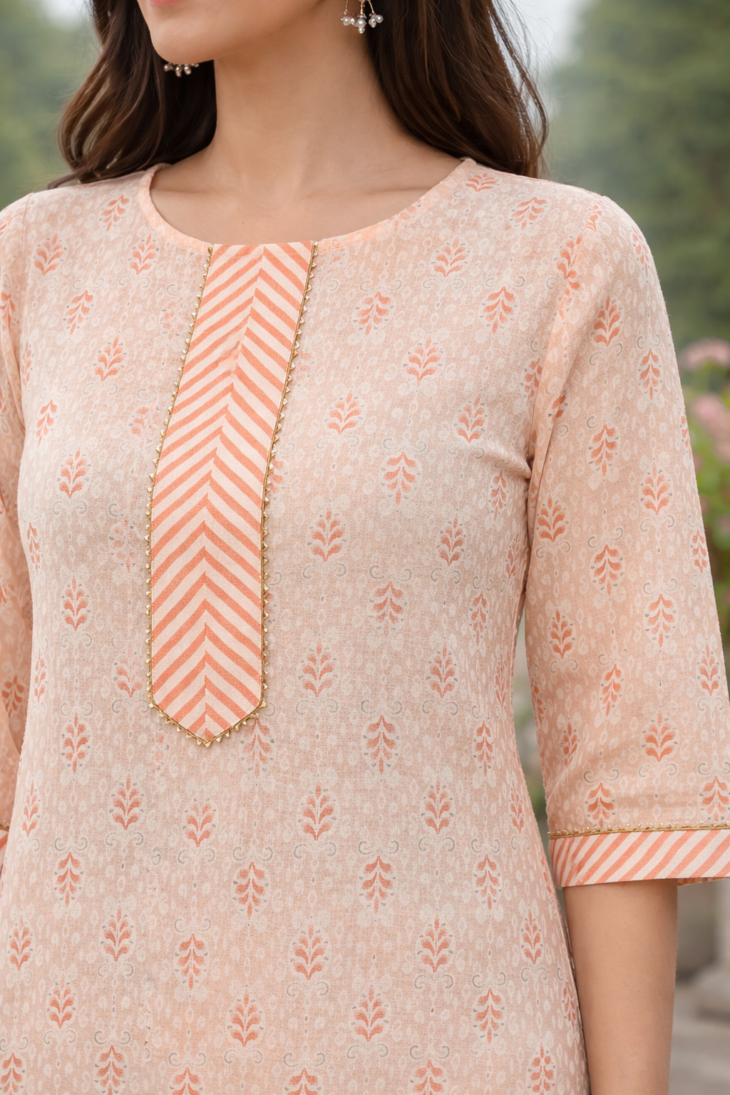 Rayon Printed Straight Kurta Pant Set- Kalki Coral