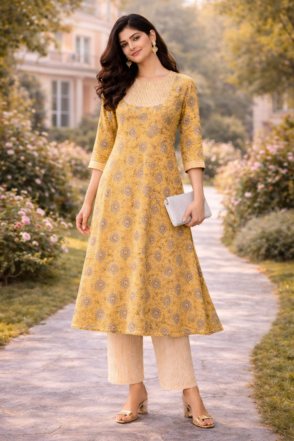 Elegant Kurta Set for Women- Mustard Yellow