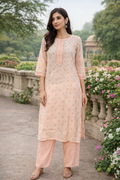 Rayon Printed Straight Kurta Pant Set- Kalki Coral