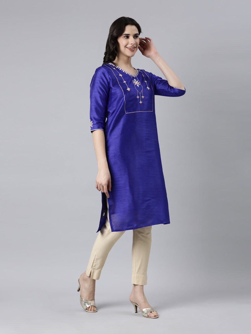 Blue Elegant Thread Work Pure Silk Kurta from samhitas apparel