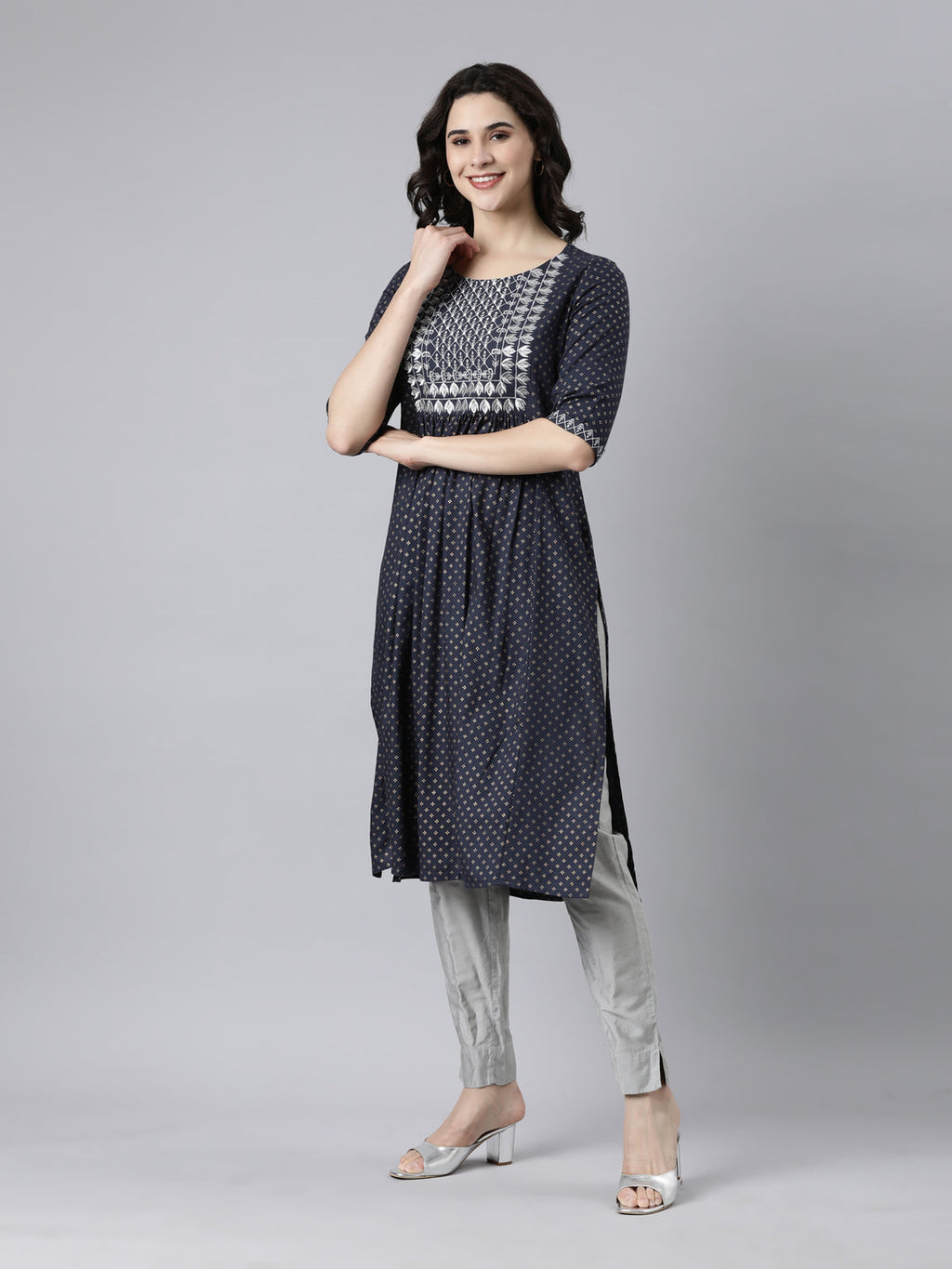 Women's Navy Blue Viscose Rayon Kurta from samhitas apparel