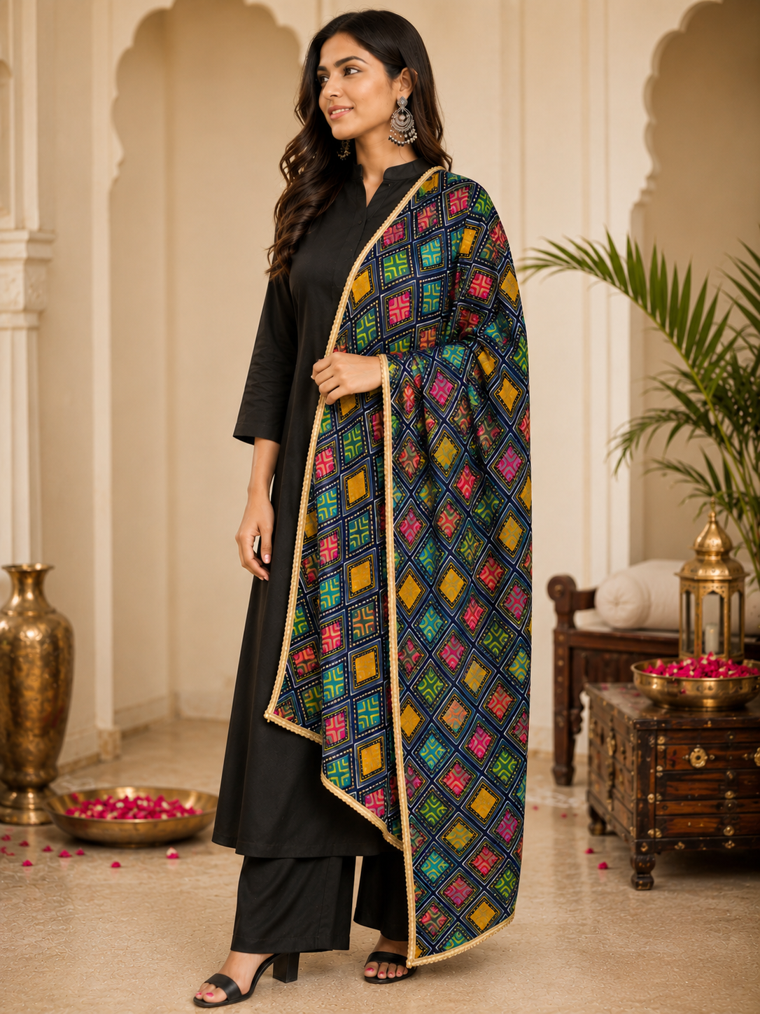 Women's Multicolor Geometric Printed Dupatta