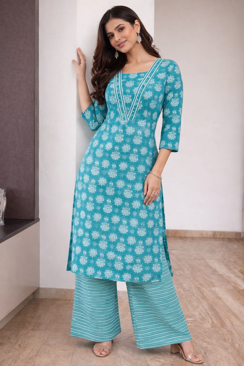 Elegant Kurta Set for Women- Rama Green