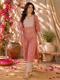 Rayon Printed Straight Kurta Pant Set- Peach