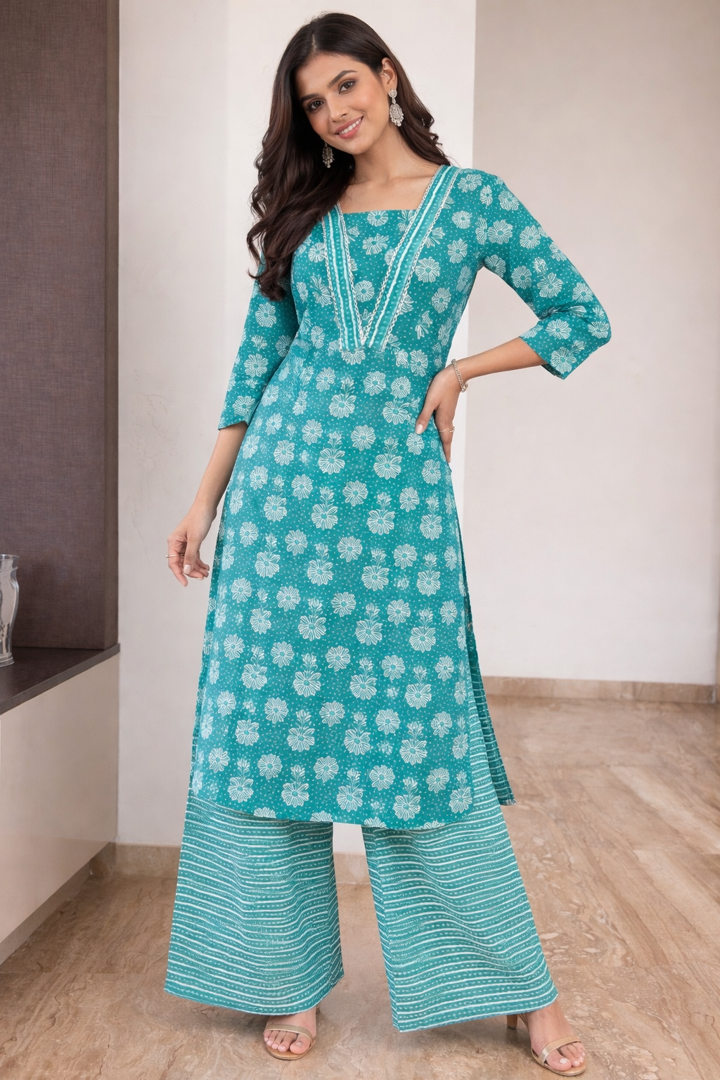 Elegant Kurta Set for Women- Rama Green