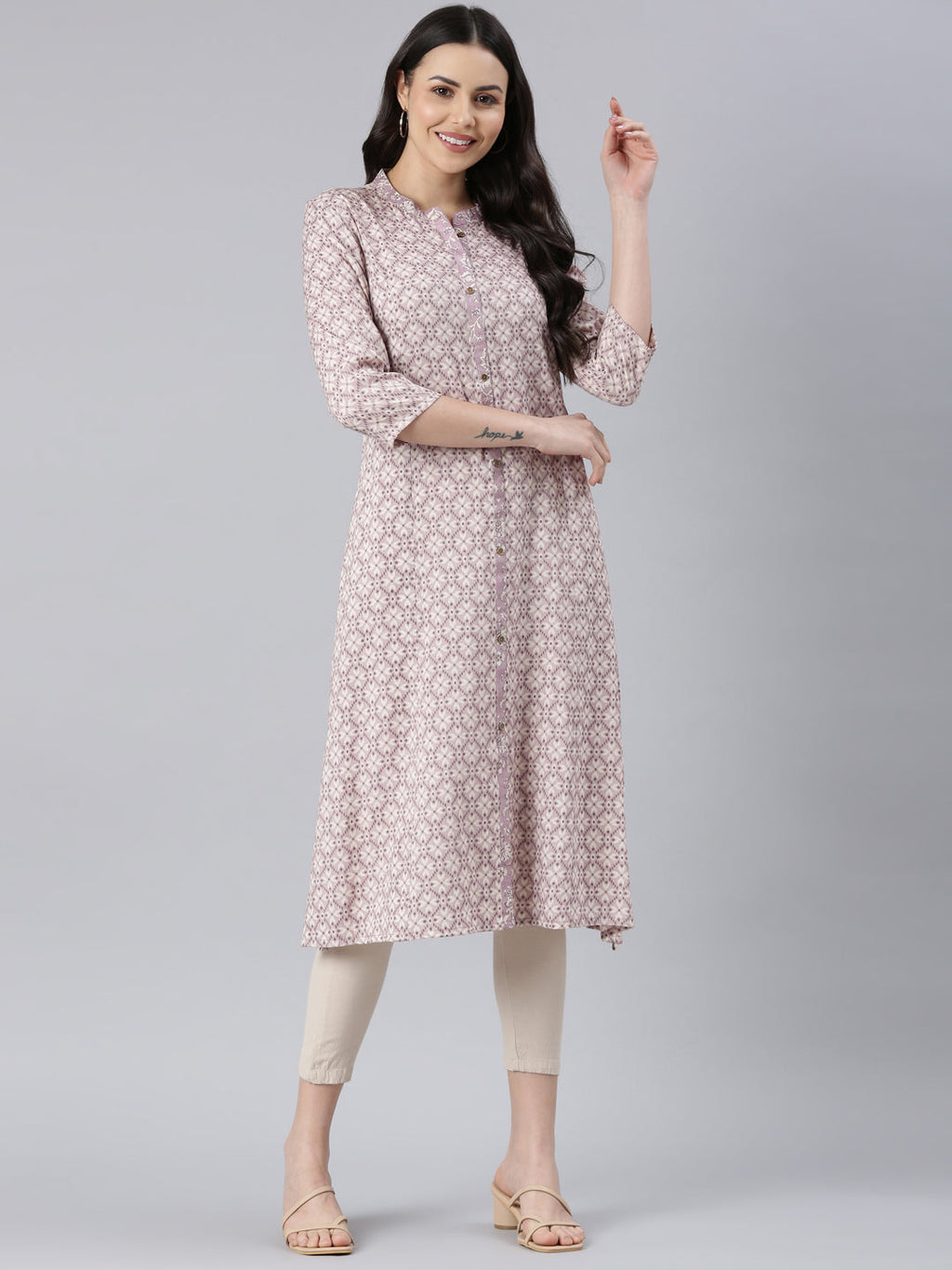 Geometric Mauve Viscose Rayon Kurtas for Women from samhitas