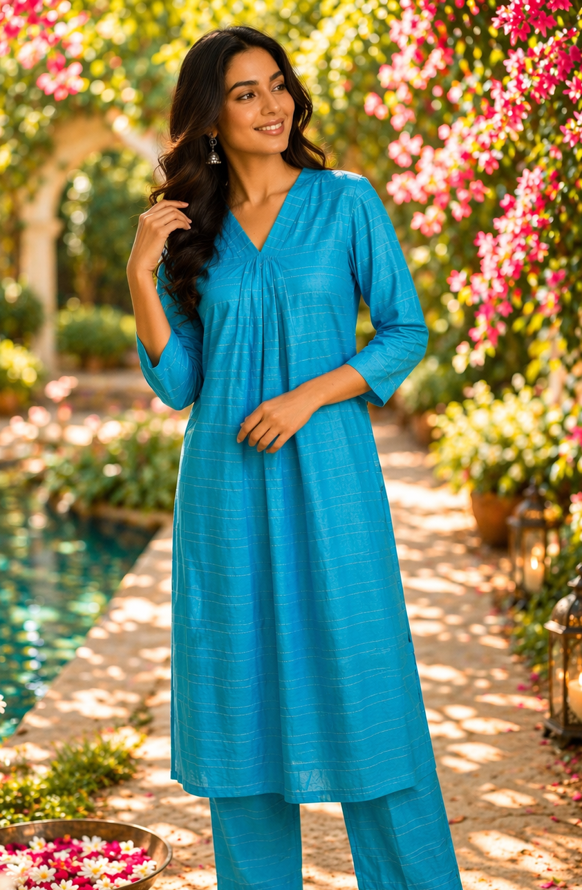 Elegant Kurta Set for Women -Turquoise Blue