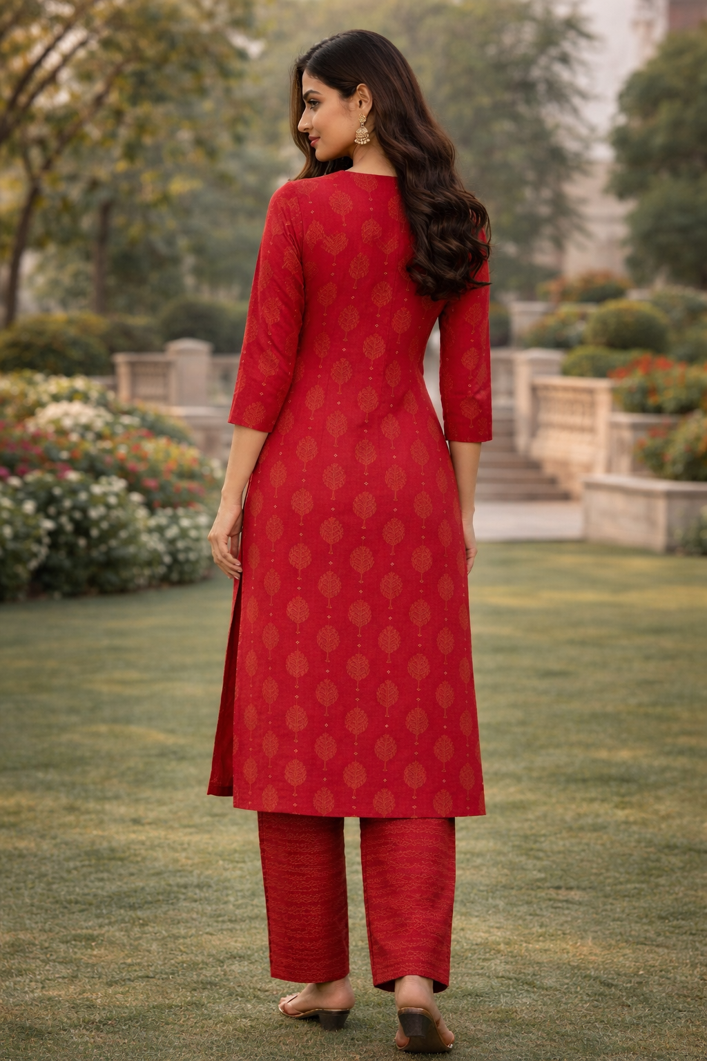 Muslin Printed Straight Kurta Pant Set -Maroon