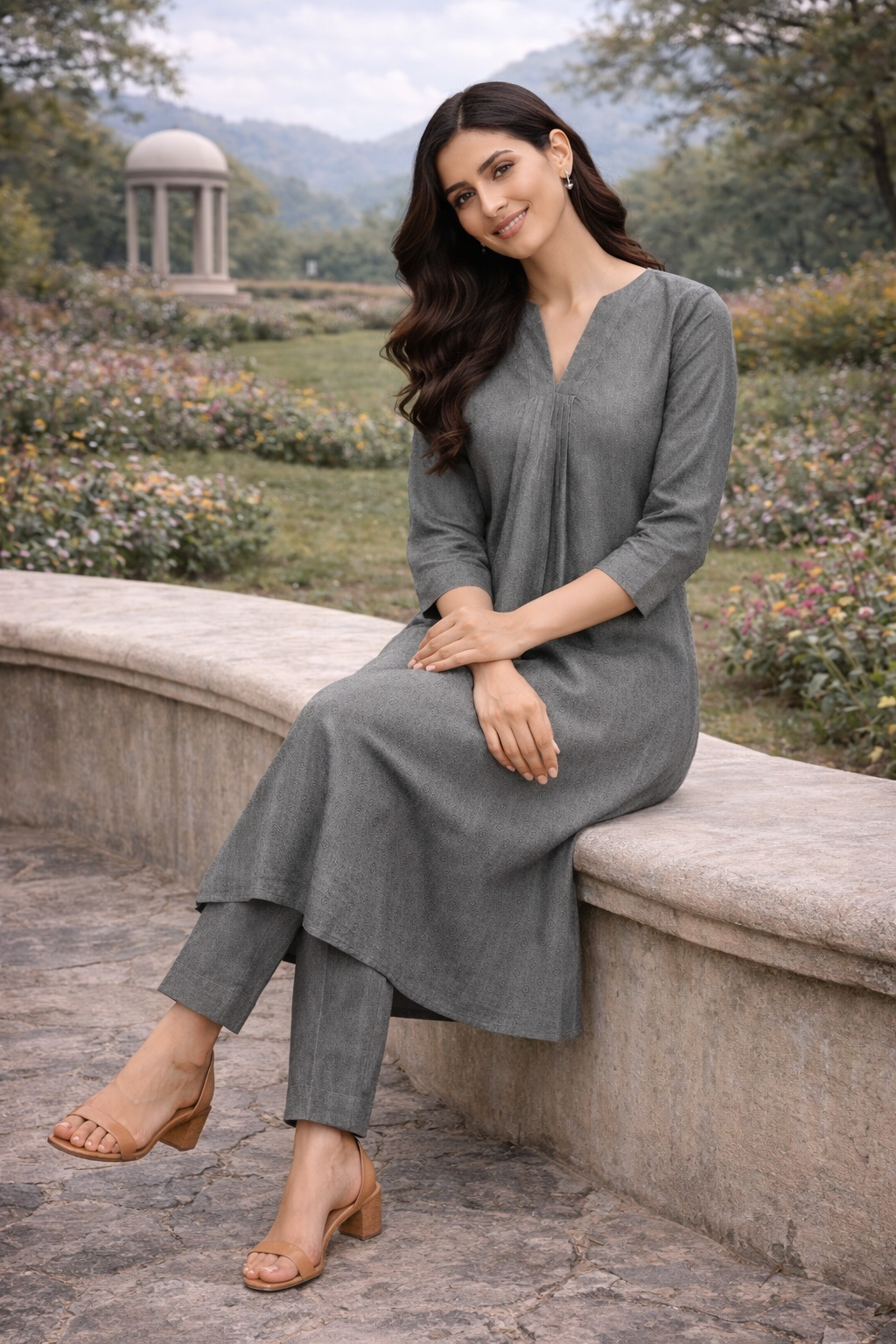 Elegant Kurta Set for Women - Charcoal Grey