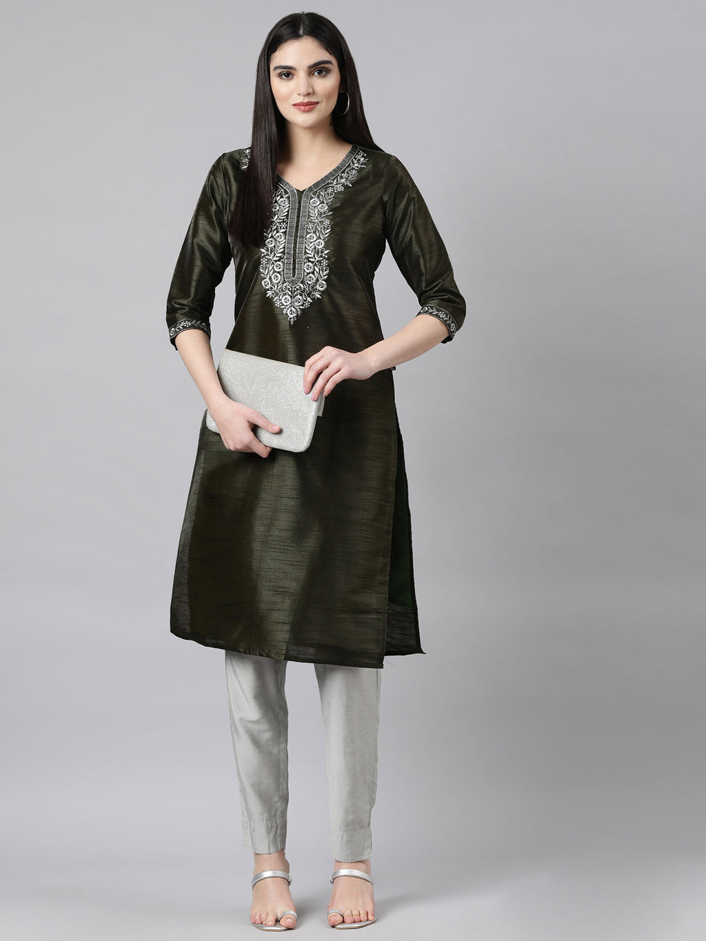 Green Embroidered Silk Kurta for Women from samhitas apparel