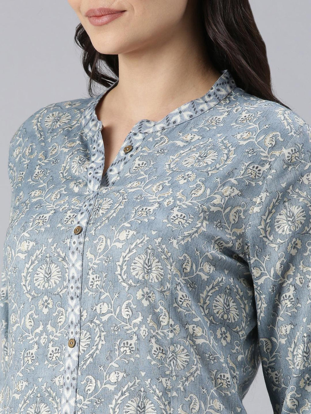 Floral Print Straight Viscose Rayon Kurta for women (Blue) from samhitas apparel