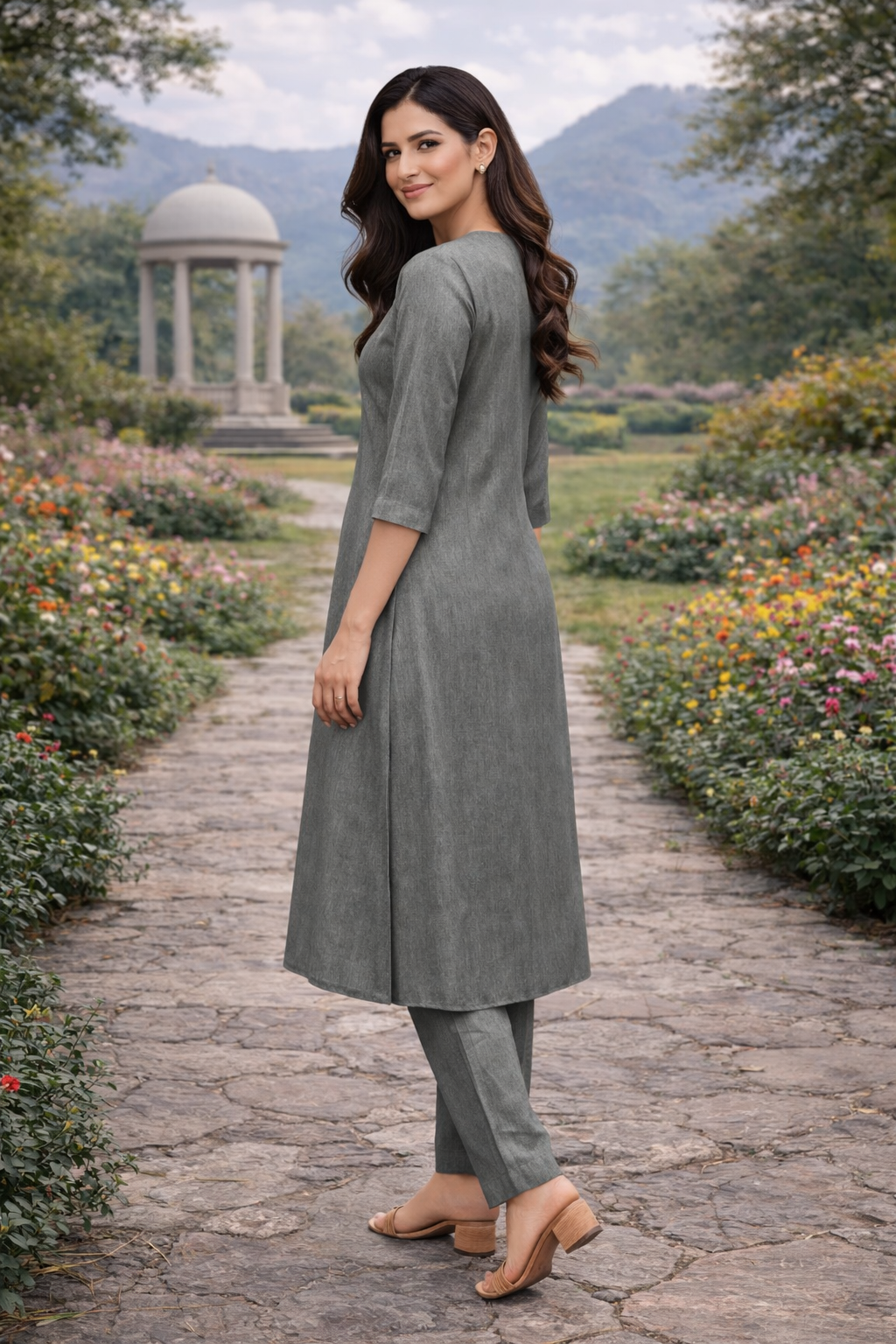 Elegant Kurta Set for Women - Charcoal Grey