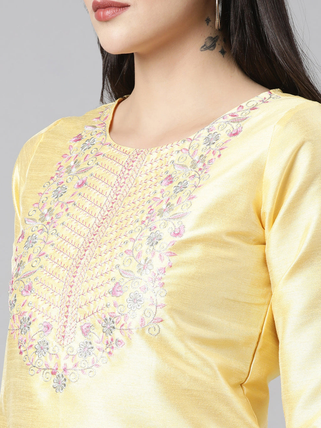 Yellow Embroidered Silk Kurta for Women from samhitas apparel