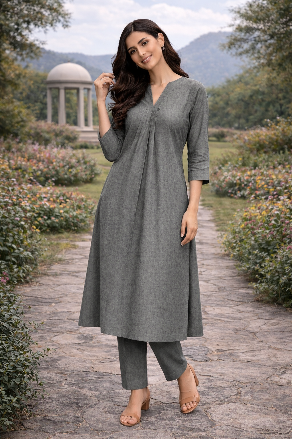 Elegant Kurta Set for Women - Charcoal Grey
