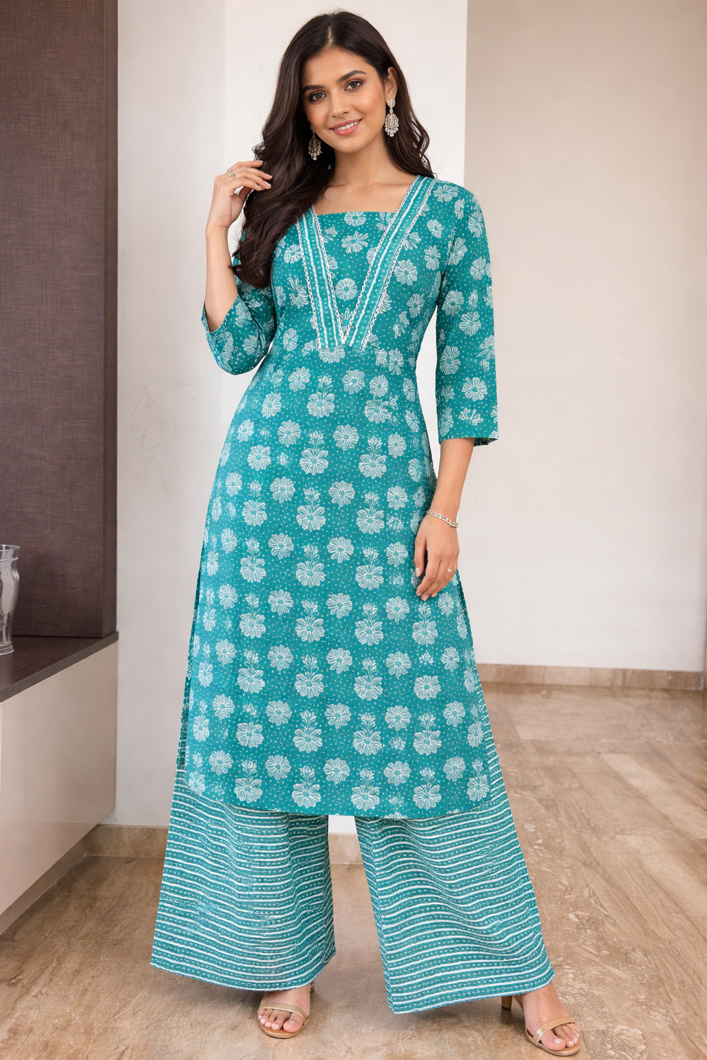 Elegant Kurta Set for Women- Rama Green