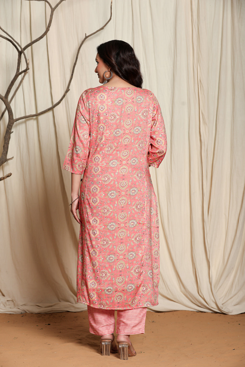 Rayon Printed Straight Kurta Pant Set- Kalki Rust Orange