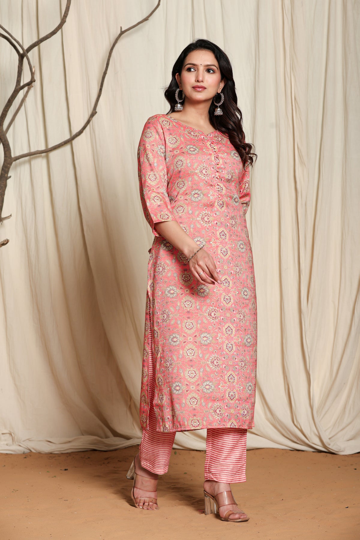 Rayon Printed Straight Kurta Pant Set- Kalki Rust Orange