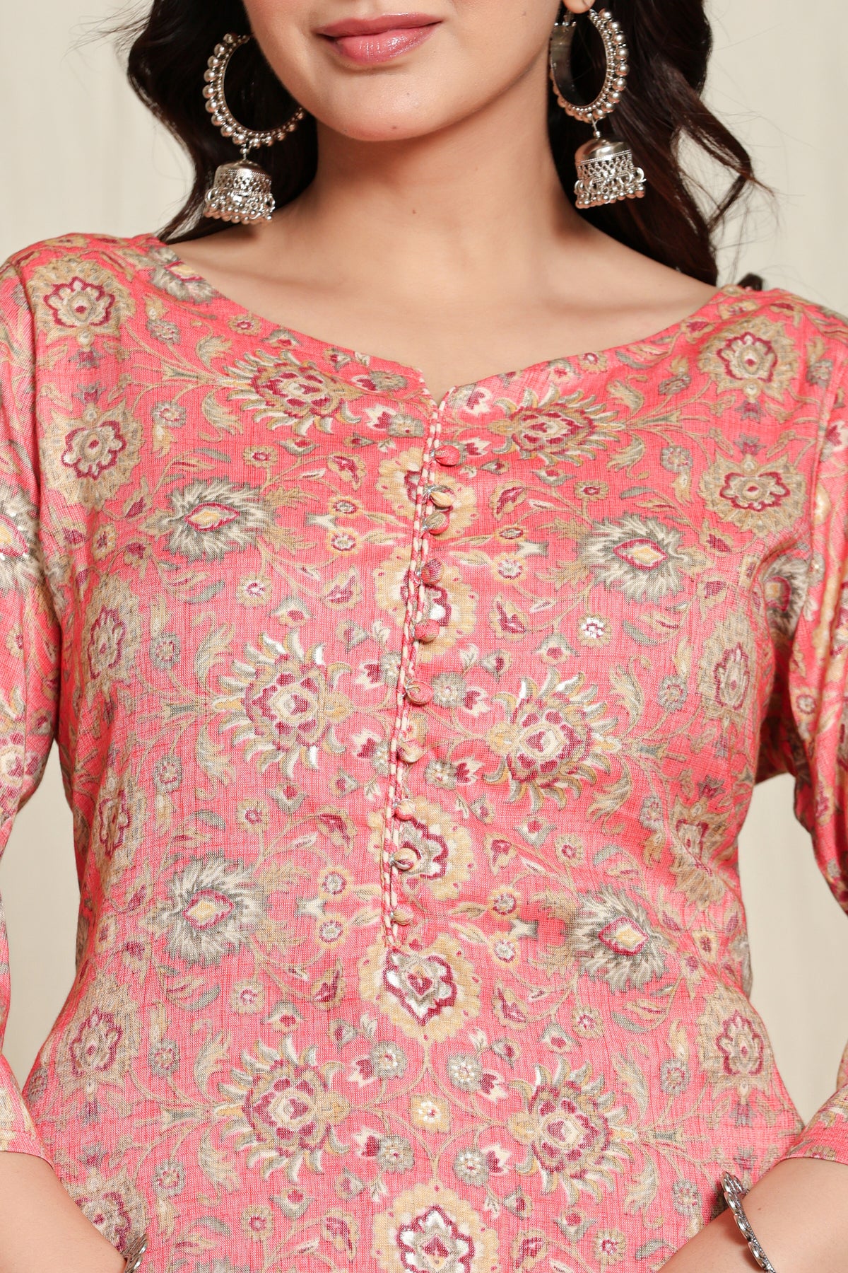 Rayon Printed Straight Kurta Pant Set- Kalki Rust Orange