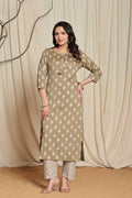 Women's Olive Floral Print Straight Kurta