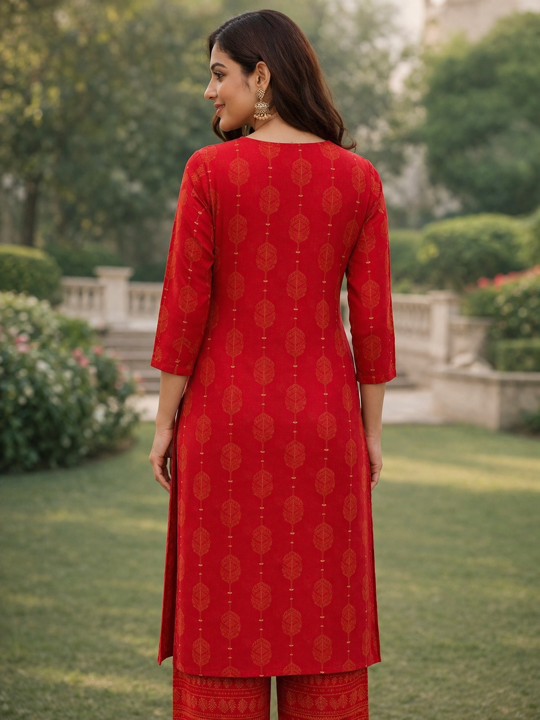 Muslin Printed Straight Kurta Pant Set -Maroon