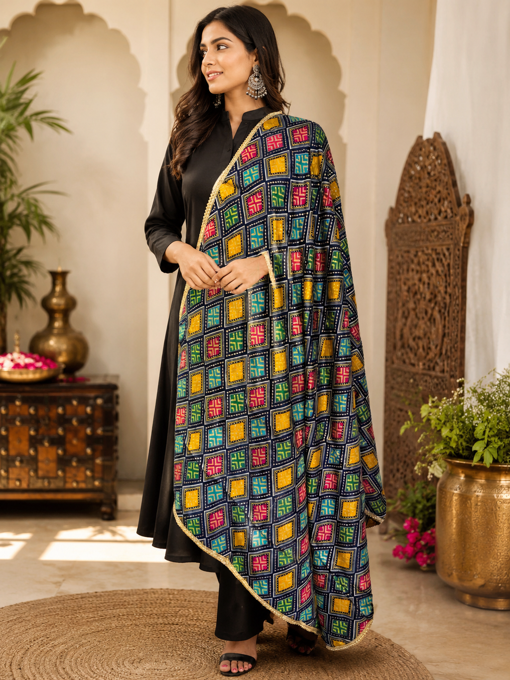 Women's Multicolor Geometric Printed Dupatta