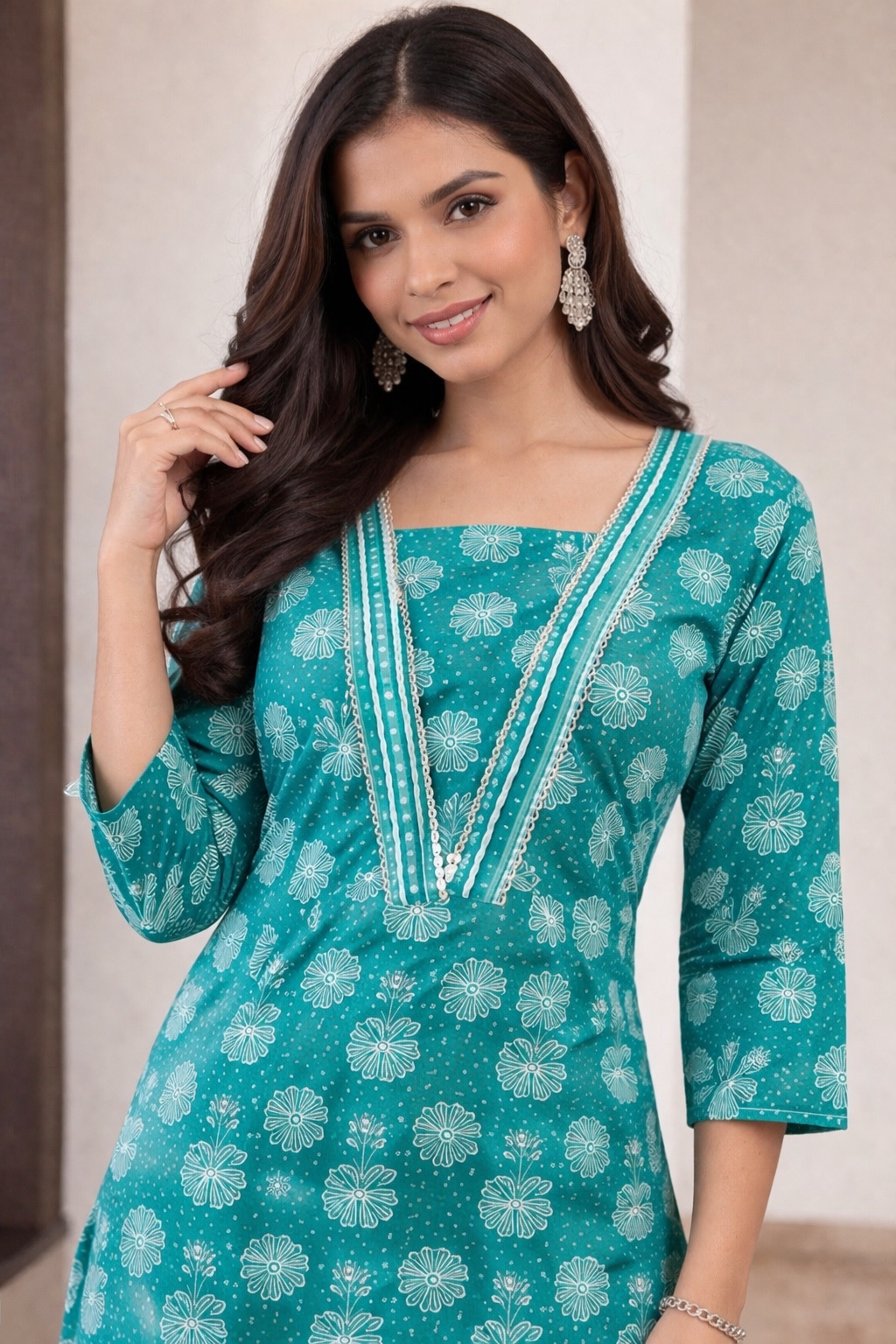Elegant Kurta Set for Women- Rama Green
