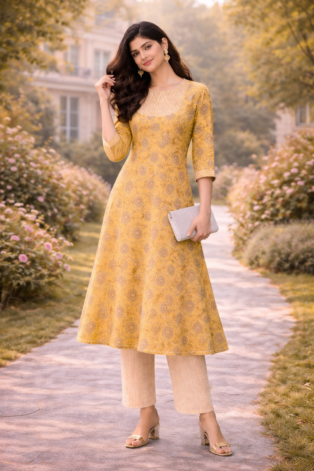 Elegant Kurta Set for Women- Mustard Yellow