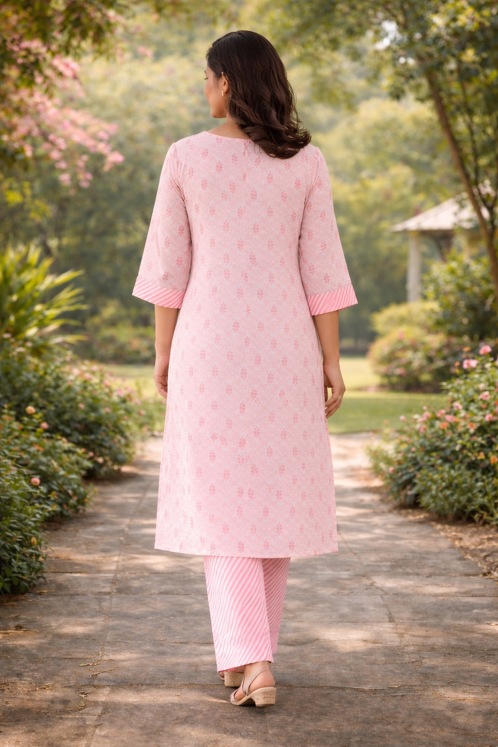 Rayon Printed Straight Kurta Pant Set- Light Pink