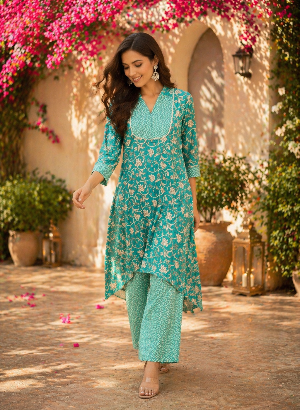 Elegant Kurta Set for Women- Parrot Green