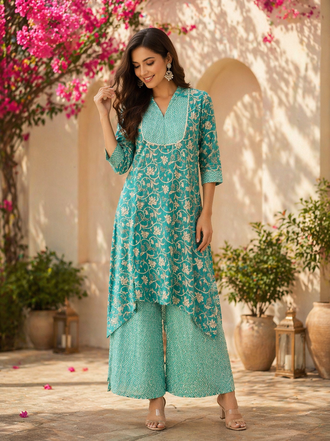 Elegant Kurta Set for Women- Parrot Green