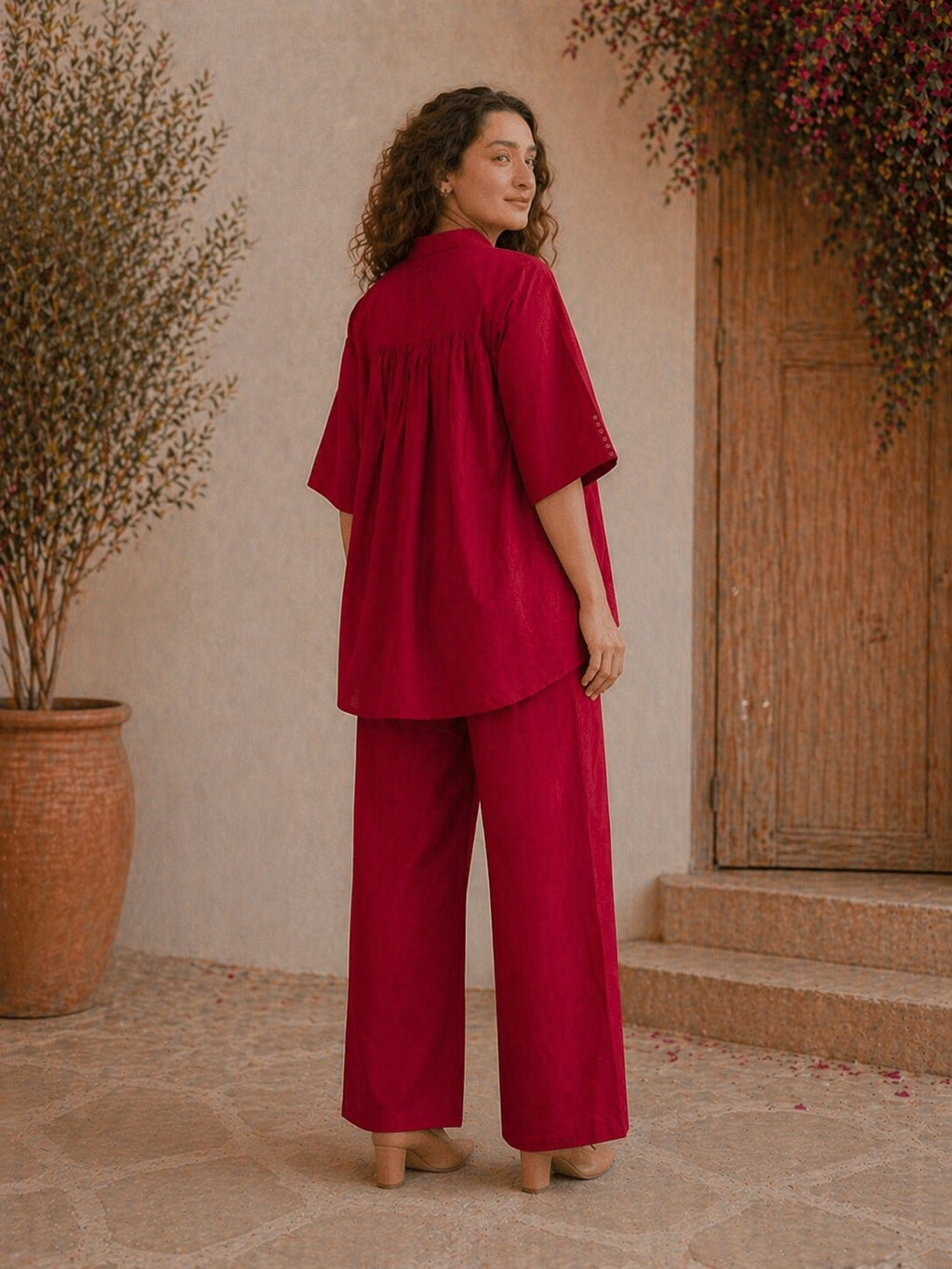 Romantic Florals Cotton Solid Top with Trousers