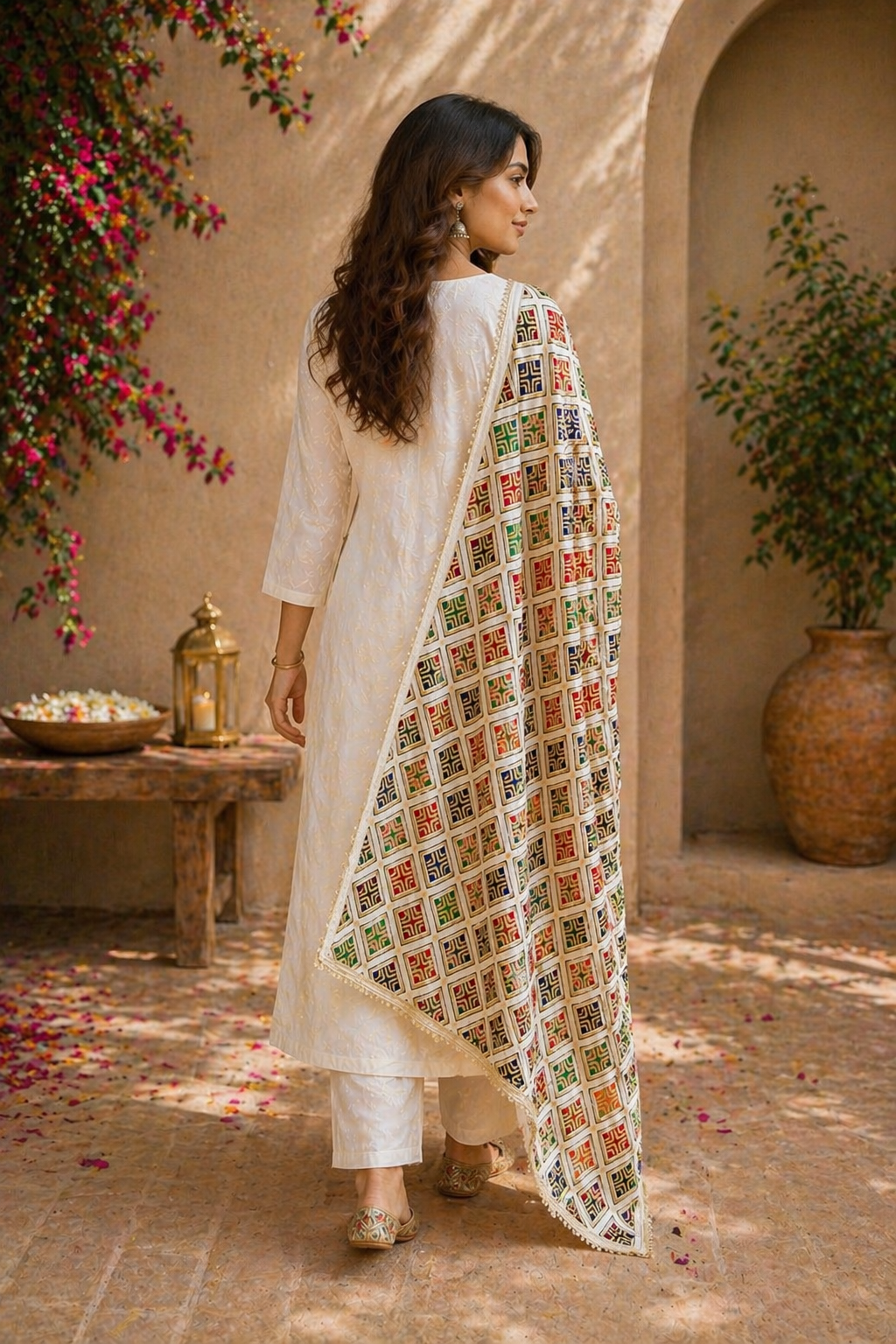 Women's Off-White Multicolor Geometric Printed Dupatta