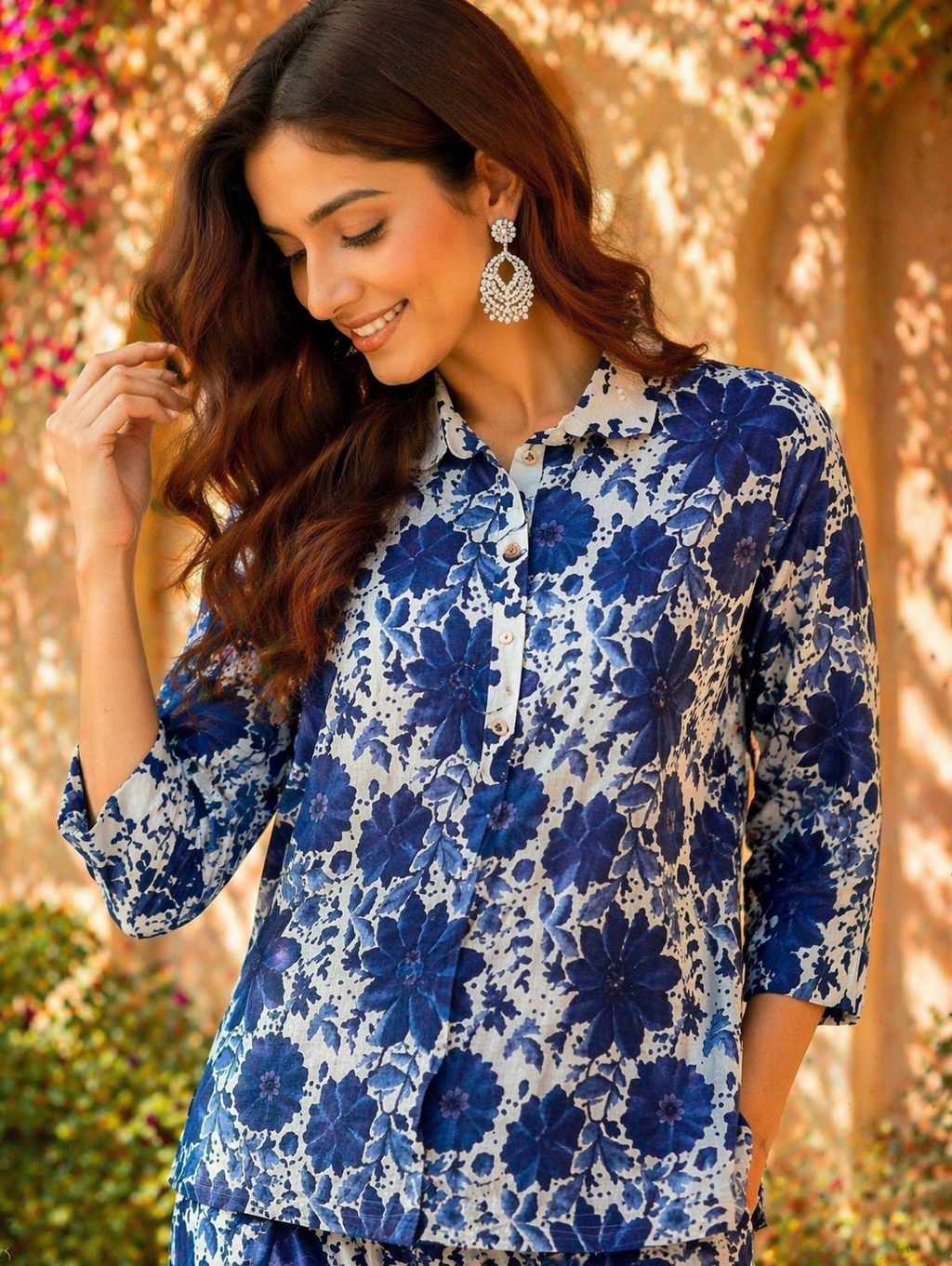 Casual Blue Color Printed Cotton Cord Set