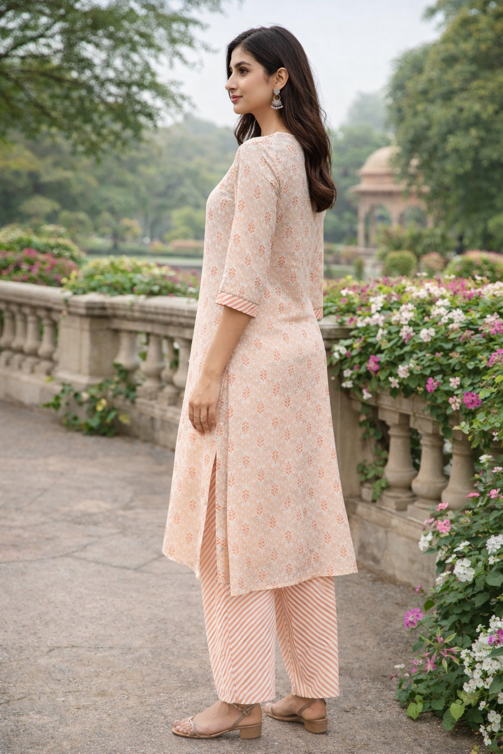 Rayon Printed Straight Kurta Pant Set- Kalki Coral