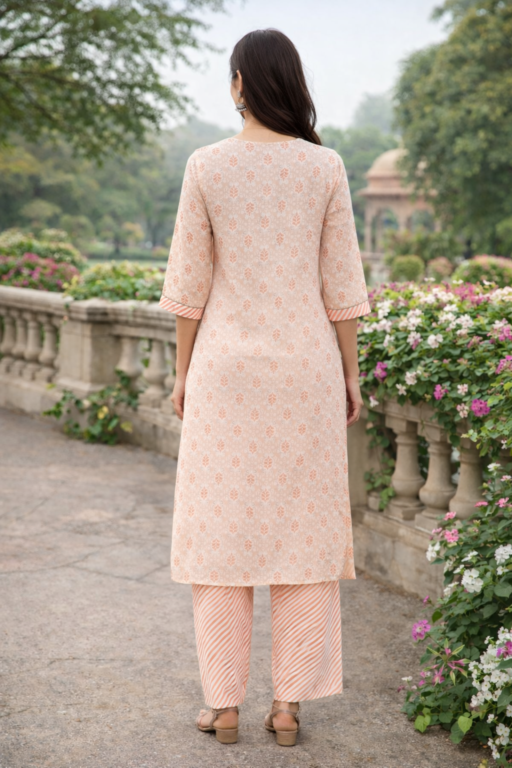 Rayon Printed Straight Kurta Pant Set- Kalki Coral