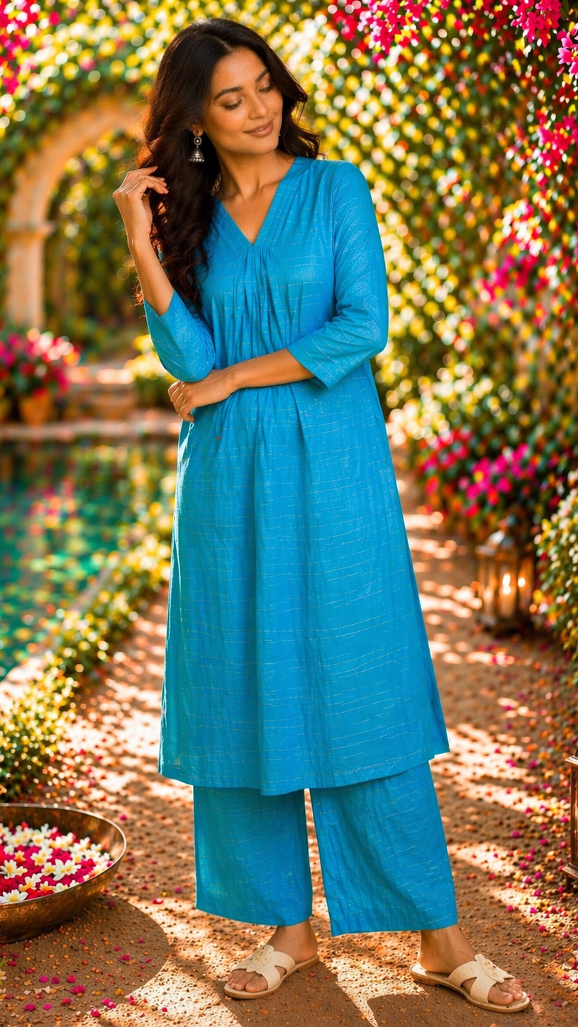 Elegant Kurta Set for Women -Turquoise Blue