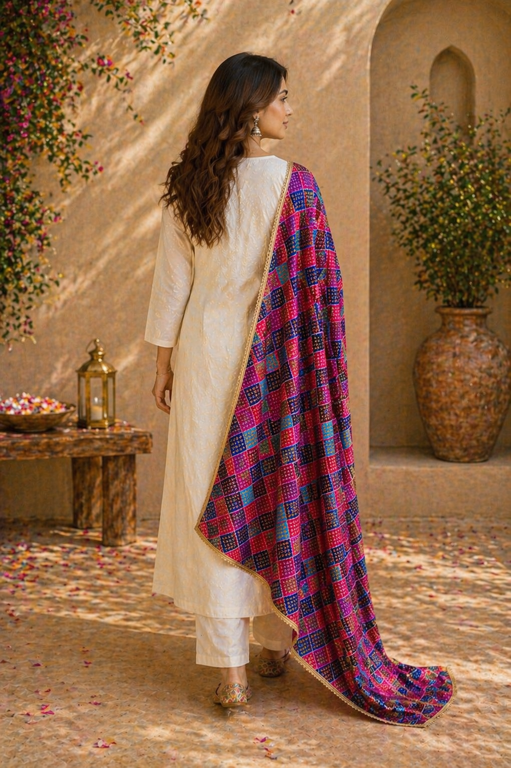 Multicolor Printed Dupatta with Golden Border