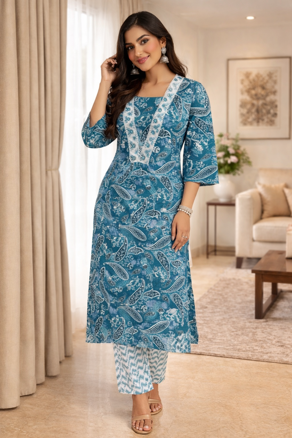 Elegant Kurta Set for Women- Ice Blue