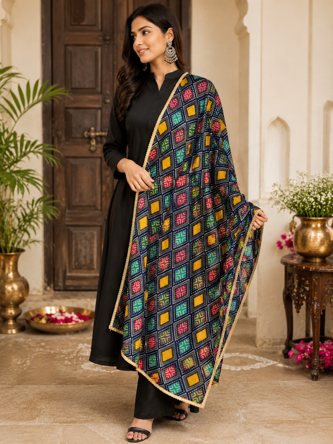 Women's Multicolor Geometric Printed Dupatta