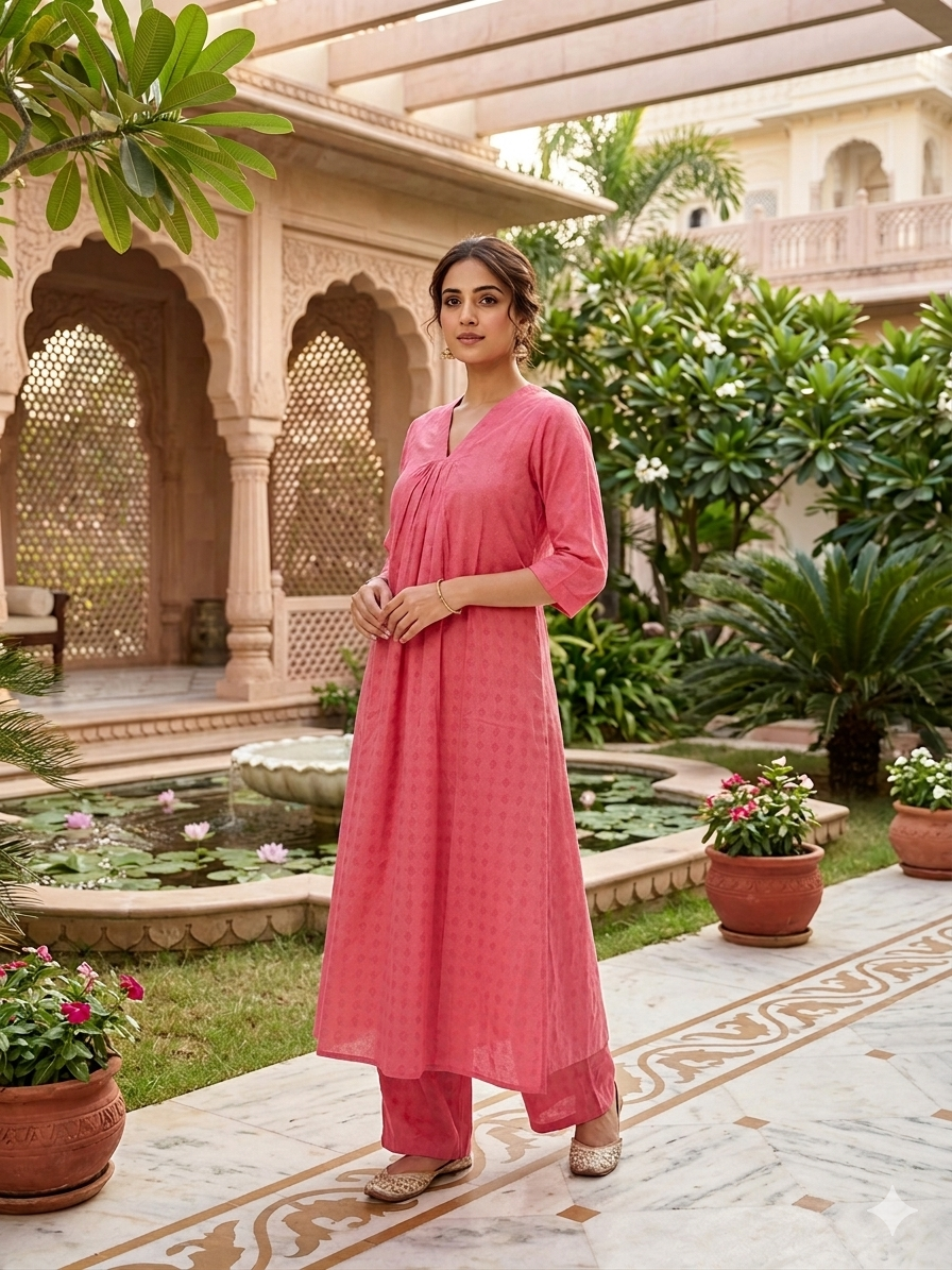 Elegant Kurta Set for Women -Dark Pink