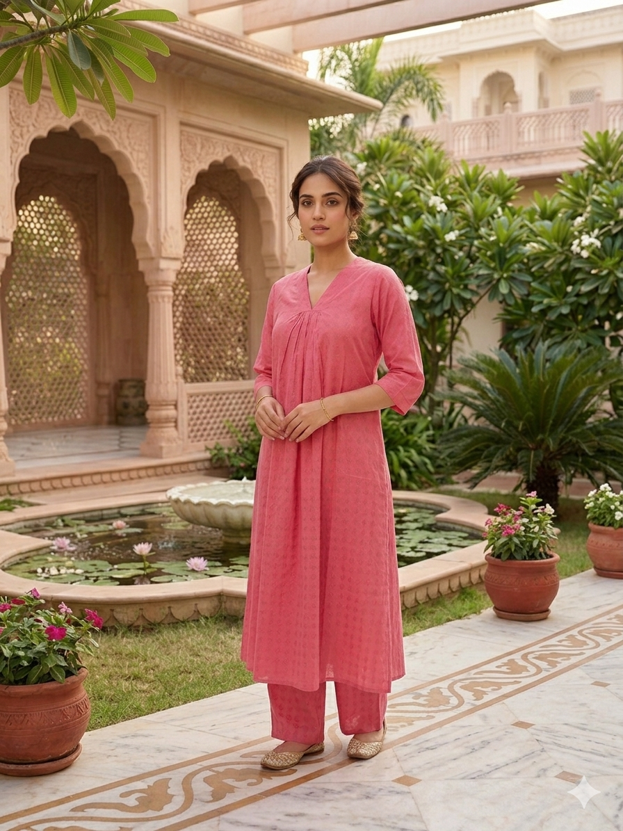 Elegant Kurta Set for Women -Dark Pink