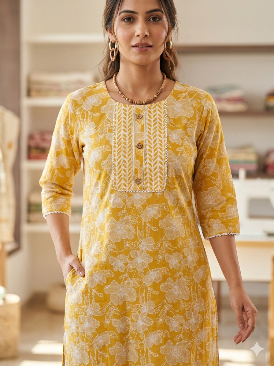 Elegant Kurta Set for Women- Light Yellow