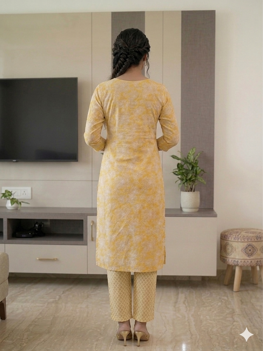 Elegant Kurta Set for Women- Light Yellow